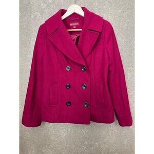 Merona Wool Blend Pea Coat Jacket Magenta Berry Pink Women Size M